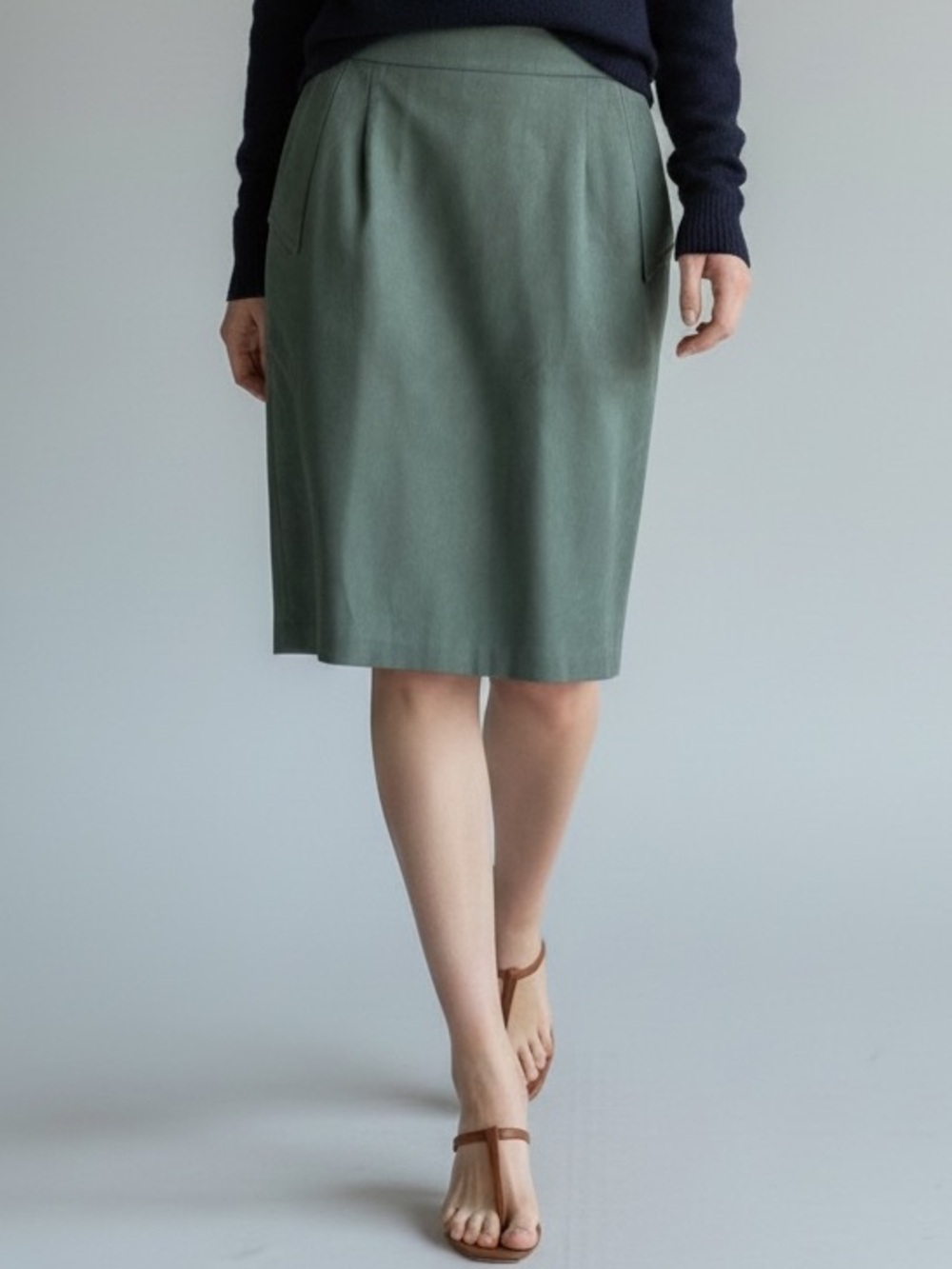 Vintage Wool Pencil Skirt Sage Green Size 10